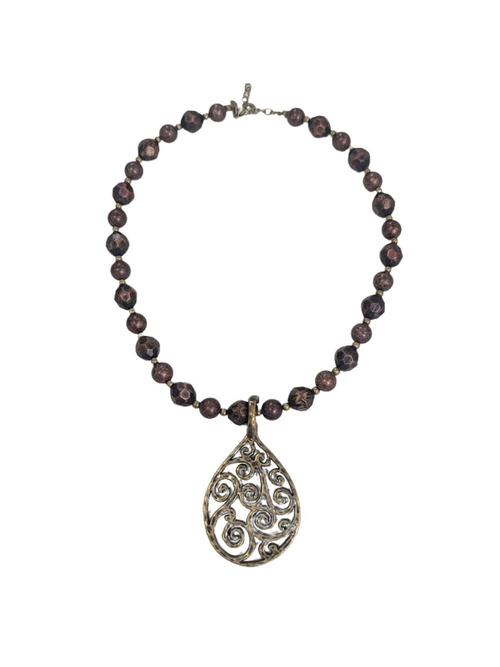 Premier Designs Boho Vintage Scroll Beaded Necklace | Removable Teardrop Pendant